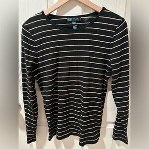 Ralph Lauren Black long sleeved shirt with Gold stripes-Size Large